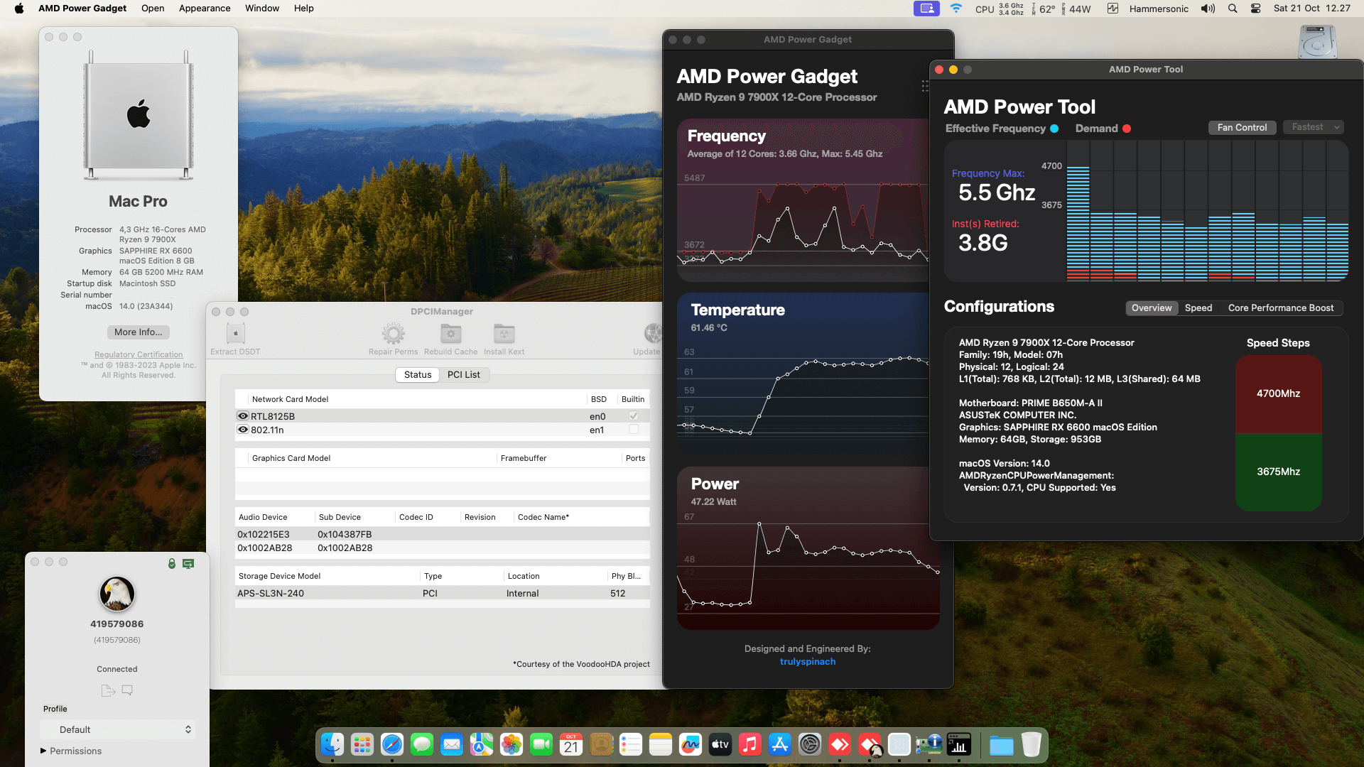 Success Hackintosh macOS Sonoma 14.0 Build 23A344 in Asus Prime B650M-A II + AMD Ryzen 7900X + Sapphire RX 6600